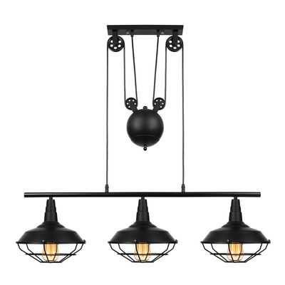 Industrial Vintage Retro Linear Chandelier - LITFAD 35" Wide Edison Metal Hanging Ceiling Light Pendant Light Billiard/Pool Table Island Light Fixture Black Finish with 3 Lights