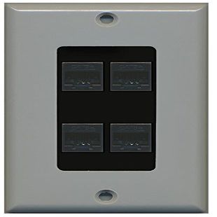 RiteAV Decorative 1 Gang 4 Port Cat5e Ethernet Wall Plate - Gray/Black