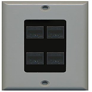 RiteAV Decorative 1 Gang 4 Port Cat5e Ethernet Wall Plate - Gray/Black