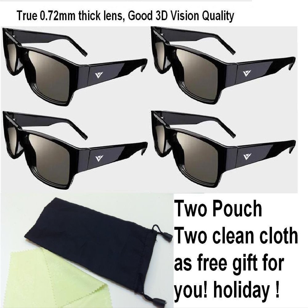 4 Pairs Theater 3D Passive 3D Glasses FIT for Vizio Lg 3D Tvs Two Pouch + Two Cleaning Clotth