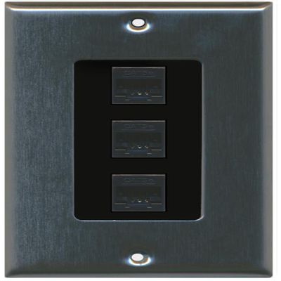 RiteAV Decorative 1 Gang 3 Port Cat5e Ethernet Wall Plate - Stainless/Black