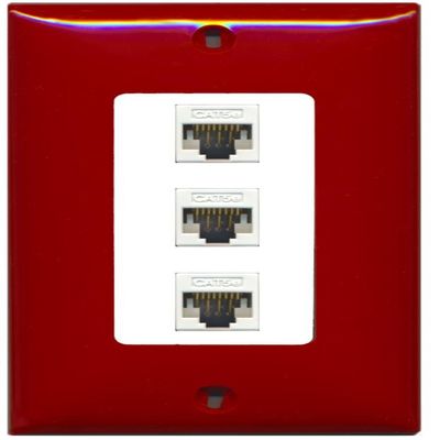 RiteAV Decorative 1 Gang 3 Port Cat5e Ethernet Wall Plate - Red/White
