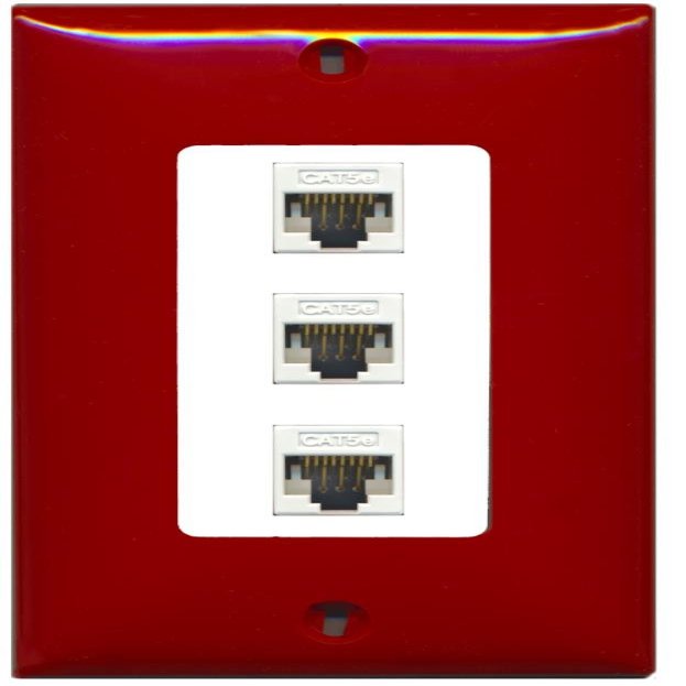 RiteAV Decorative 1 Gang 3 Port Cat5e Ethernet Wall Plate - Red/White