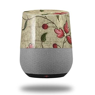 Flowers and Berries Red - Decal Style Skin Wrap fits Google Home Original (Google Home NOT Included)