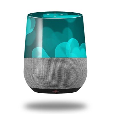 Bokeh Hearts Neon Teal - Decal Style Skin Wrap fits Google Home Original (Google Home NOT Included)