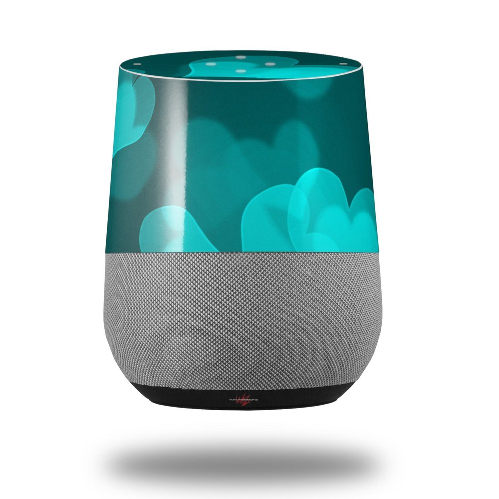 Bokeh Hearts Neon Teal - Decal Style Skin Wrap fits Google Home Original (Google Home NOT Included)