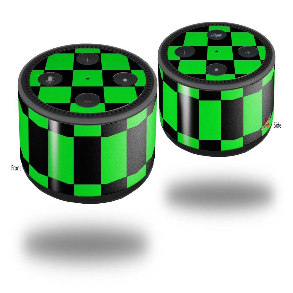 Skin Wrap Decal Set 2 Pack for Amazon Echo Dot 2 - Checkers Green (2nd Generation ONLY - Echo NOT Included)