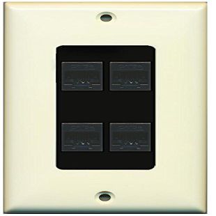 RiteAV Decorative 1 Gang 4 Port Cat5e Ethernet Wall Plate - Light Almond/Black