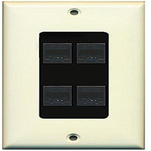 RiteAV Decorative 1 Gang 4 Port Cat5e Ethernet Wall Plate - Light Almond/Black