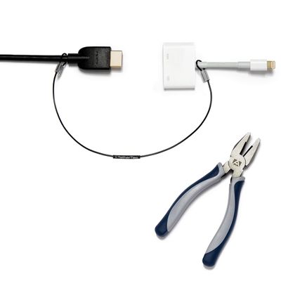 TetherTies Patented Pre-Assembled Adapter Ties - Anti-Theft Cable Locks for Tools, Dongles, Tethers, Computer adapters. Steel Cable, Security Lock, Easy Installation with Free Crimping Tool