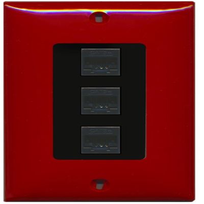 RiteAV Decorative 1 Gang 3 Port Cat5e Ethernet Wall Plate - Red/Black