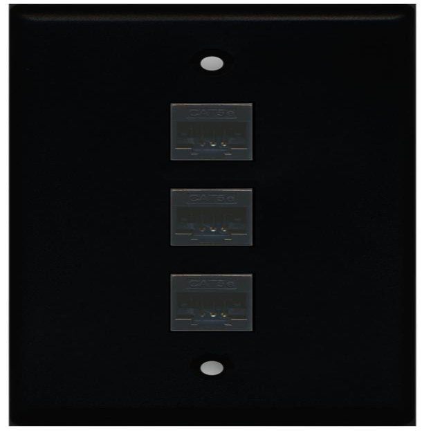 RiteAV 1 Gang 3 Port Cat5e Ethernet Wall Plate - Black