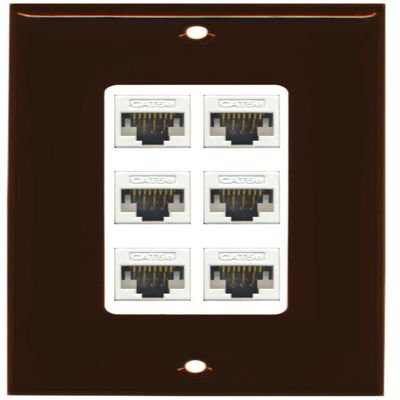 RiteAV Decorative 1 Gang 6 Port Cat5e Ethernet Wall Plate - Brown/White