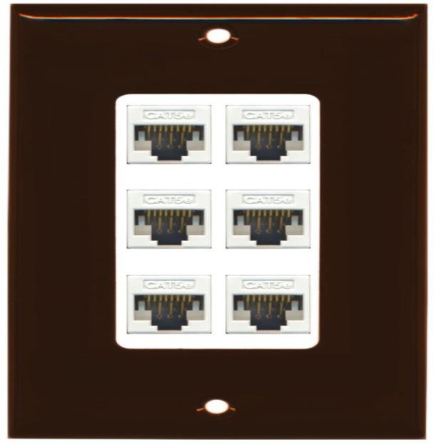 RiteAV Decorative 1 Gang 6 Port Cat5e Ethernet Wall Plate - Brown/White