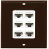 RiteAV Decorative 1 Gang 6 Port Cat5e Ethernet Wall Plate - Brown/White view 1