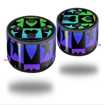 Skin Wrap Decal Set 2 Pack for Amazon Echo Dot 2 - Hearts and Stars Rainbow (2nd Generation ONLY - Echo NOT Included)