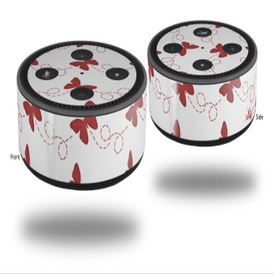 Skin Wrap Decal Set 2 Pack for Amazon Echo Dot 2 - Pastel Butterflies Red on White (2nd Generation ONLY - Echo NOT Included)