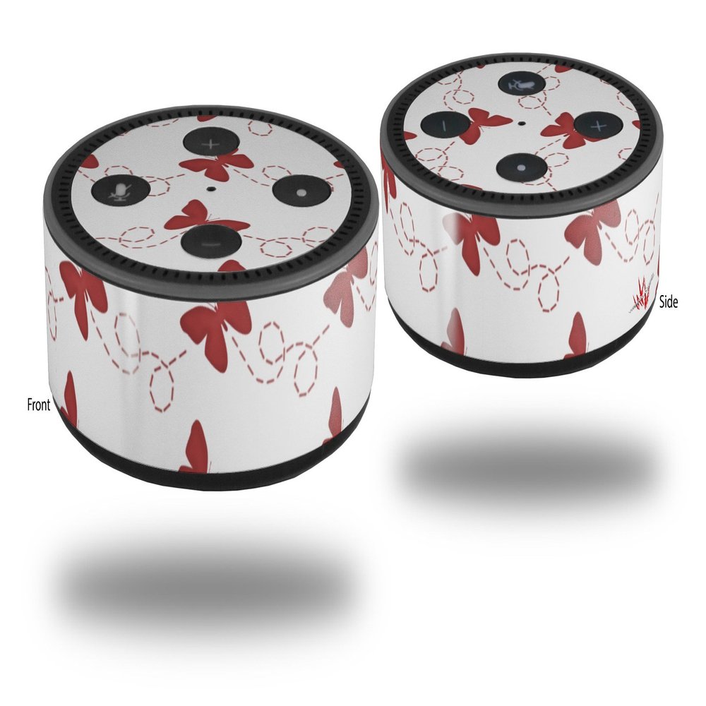 Skin Wrap Decal Set 2 Pack for Amazon Echo Dot 2 - Pastel Butterflies Red on White (2nd Generation ONLY - Echo NOT Included)