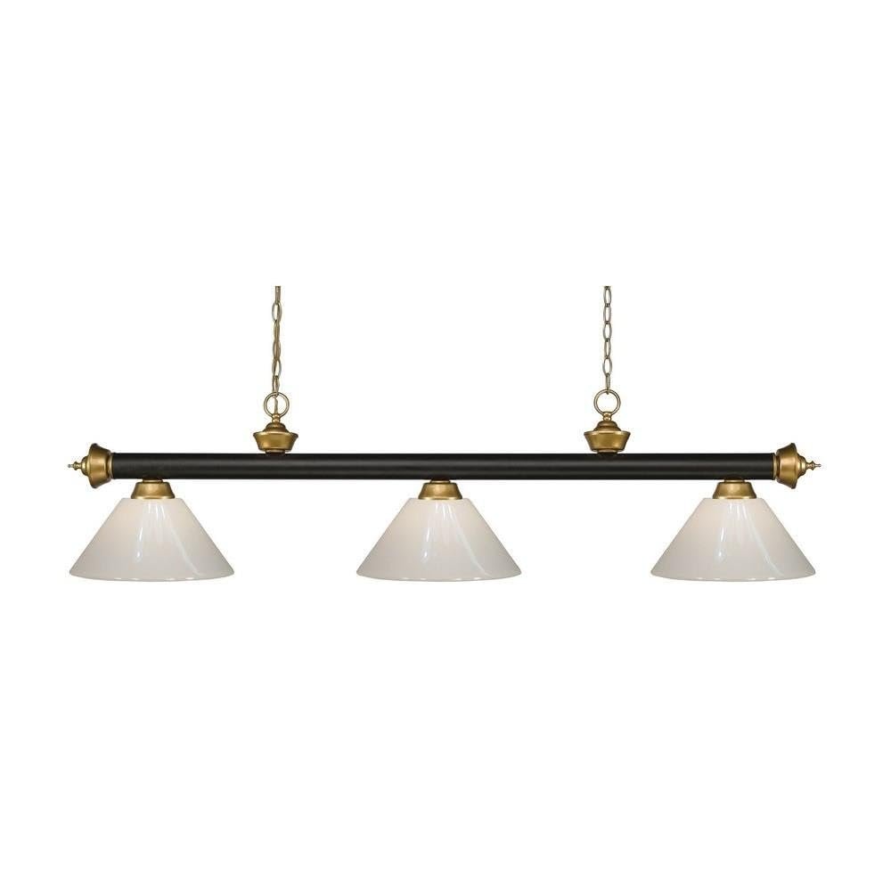 Z-Lite 200-3BRZ+SG-PWH 3 Billiard Light, Bronze + Satin Gold