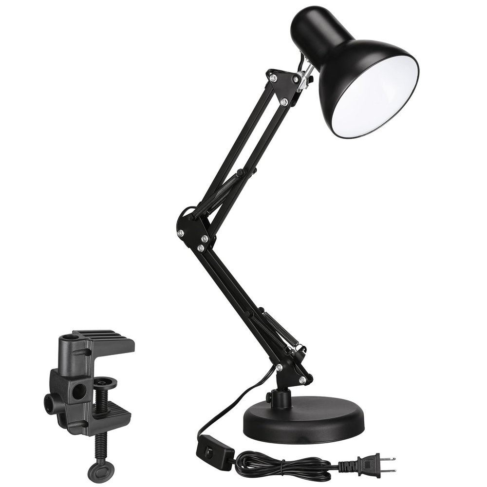 TORCHSTAR Metal Desk Lamp, Adjustable Swing Arm, E26, Black