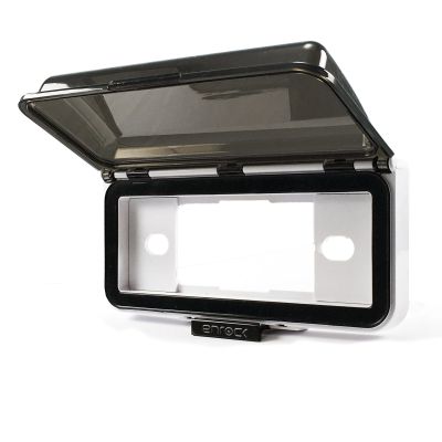 Enrock Marine Single DIN Stereo Receiver Dash Kit Cover Protector for Boat/Yacht/Off Road Vehicles (White) - UV-Resistant, Spring Loaded Tinted Flip Top Door