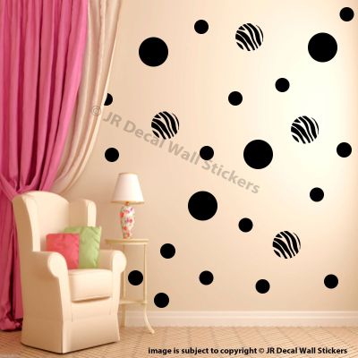 50X Zebra Print Polka Dot Wall Stickers Polka Circles Vinyl Decals kids Room Art