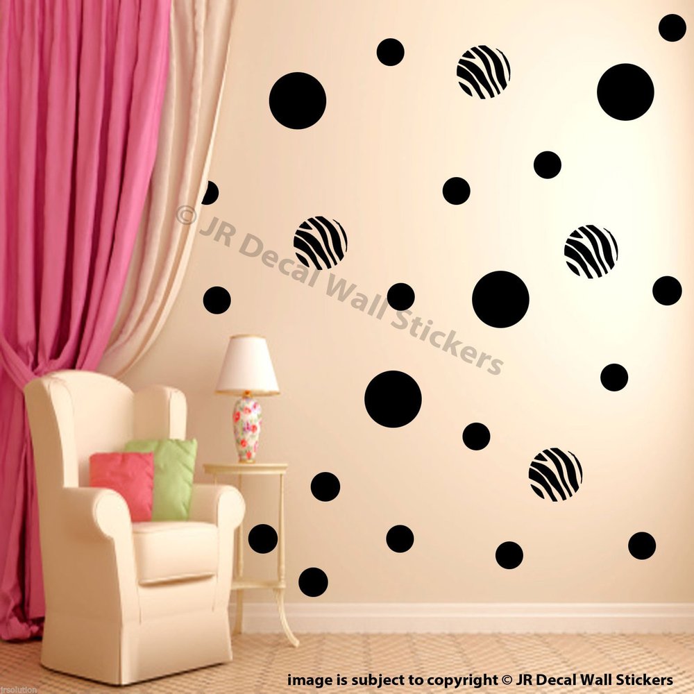 50X Zebra Print Polka Dot Wall Stickers Polka Circles Vinyl Decals kids Room Art