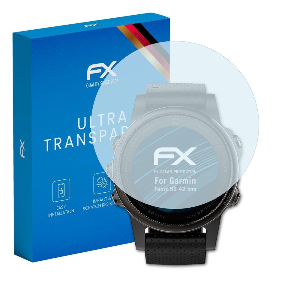 atFoliX Screen Protection Film compatible with Garmin Fenix 5S 42 mm Screen Protector, ultra-clear FX Protective Film (3X)