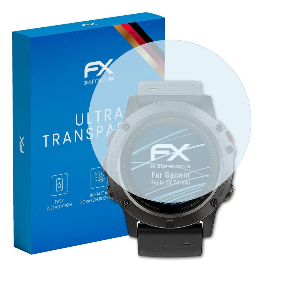 atFoliX Screen Protection Film compatible with Garmin Fenix 5X 51 mm Screen Protector, ultra-clear FX Protective Film (3X)