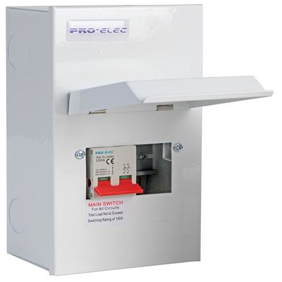 PRO ELEC - 4 Way Metal Consumer Unit, 100A Main Switch