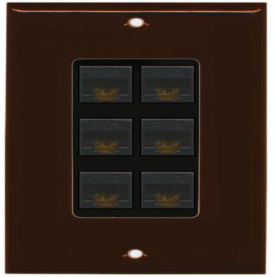 RiteAV Decorative 1 Gang 6 Port Cat6 Wall Plate - Brown/Black