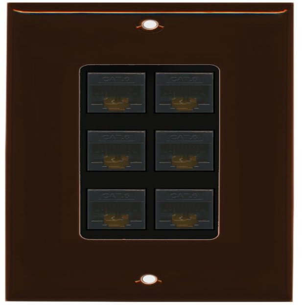 RiteAV Decorative 1 Gang 6 Port Cat6 Wall Plate - Brown/Black