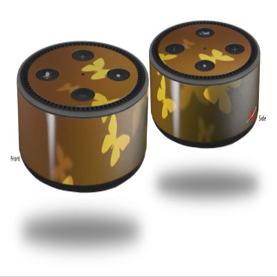 Skin Wrap Decal Set 2 Pack for Amazon Echo Dot 2 - Bokeh Butterflies Yellow (2nd Generation ONLY - Echo NOT Included)