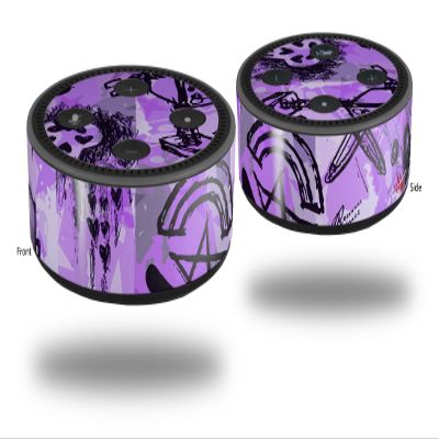 Skin Wrap Decal Set 2 Pack for Amazon Echo Dot 2 - Scene Kid Sketches Purple (2nd Generation ONLY - Echo NOT Included)