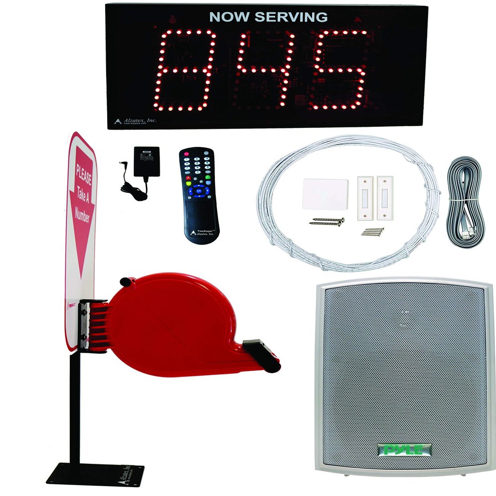 Alzatex Take-a-Number System w/ 3-Digit Ticket Number with Voice Announce for Waiting Line Management