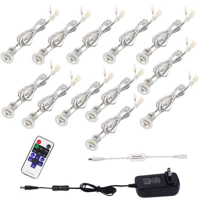 AIBOO Linkable LED Under Cabinet Lighting 12V Recessed Mini Downlights Spotlights Dimmable with Remote Control & ETL Listed Wall Plug for Cupboard Accent Lighting(Daylight White,12 Lights)