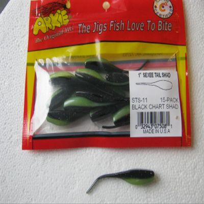 Arkie Lures STS-11-15 Sexy Tail Shad- #11 Black Chartreuse- 15 Pack