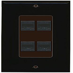 RiteAV Decorative 1 Gang 4 Port Cat5e Ethernet Wall Plate - Black/Brown