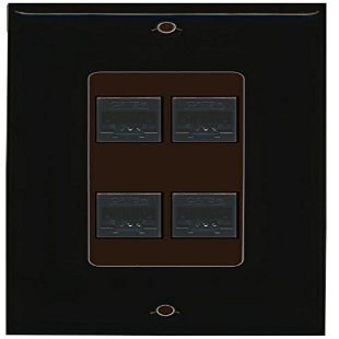 RiteAV Decorative 1 Gang 4 Port Cat5e Ethernet Wall Plate - Black/Brown