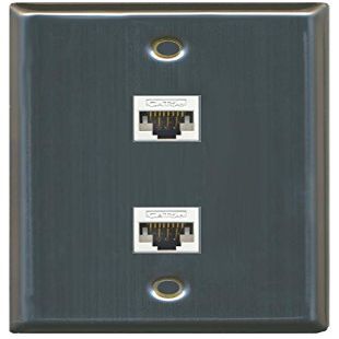 RiteAV 1 Gang 2 Port Cat5e Ethernet Wall Plate - Stainless Steel - Bracket Included