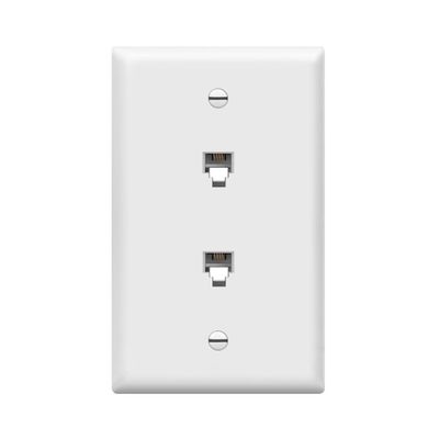 ENERLITES Duplex RJ11 Telephone Jack Wall Plate, 6-Position 4-Conductor 6P4C (2 Line Support), 1-Gang 4.50" x 2.76", 6651-W, White