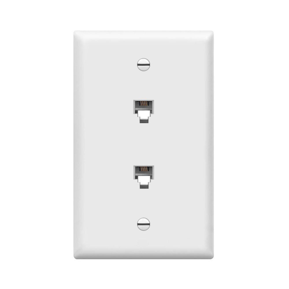ENERLITES Duplex RJ11 Telephone Jack Wall Plate, 6-Position 4-Conductor 6P4C (2 Line Support), 1-Gang 4.50" x 2.76", 6651-W, White