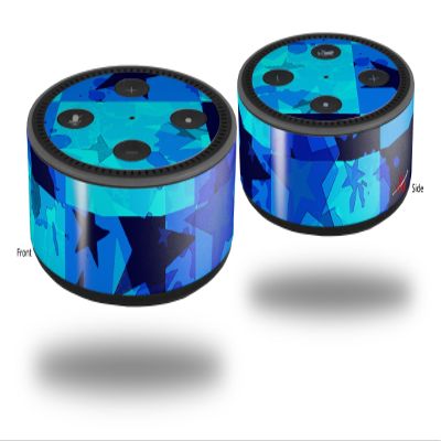 Skin Wrap Decal Set 2 Pack for Amazon Echo Dot 2 - Blue Star Checkers (2nd Generation ONLY - Echo NOT Included)