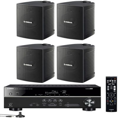 Yamaha 5.1-Channel Wireless Bluetooth 4K A/V Home Theater Receiver + Yamaha Natural Sound High Performance 2-Way Indoor/Outdoor Weatherproof Speakers (Set of 4)