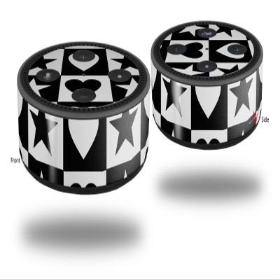 Skin Wrap Decal Set 2 Pack for Amazon Echo Dot 2 - Hearts and Stars Black and White (2nd Generation ONLY - Echo NOT Included)