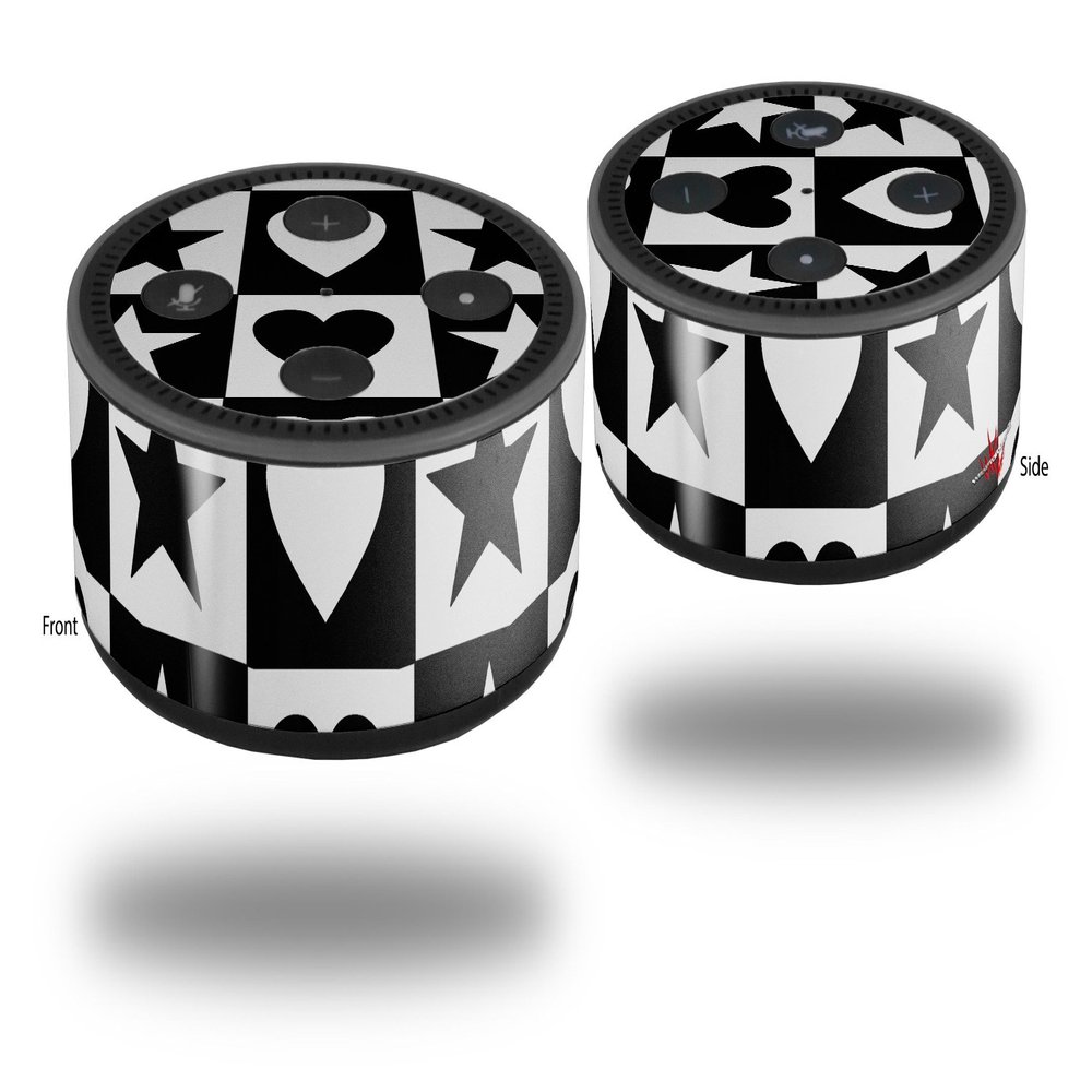 Skin Wrap Decal Set 2 Pack for Amazon Echo Dot 2 - Hearts and Stars Black and White (2nd Generation ONLY - Echo NOT Included)