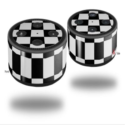 Skin Wrap Decal Set 2 Pack for Amazon Echo Dot 2 - Checkers White (2nd Generation ONLY - Echo NOT Included)