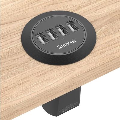 Simpeak 30W 4-Port USB Desk Charger Desktop Charging Station Mounts on The 2.0"/2.4" Grommet Hole with Power Cable (Match 2pcs Grommet),C51 Black