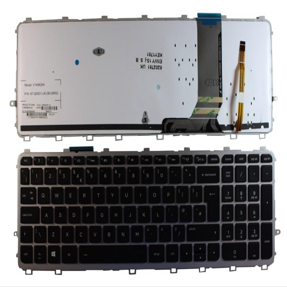 Power4Laptops UK Layout Silver Frame Backlit Black Replacement Laptop Keyboard Compatible with HP Envy 15-J002EL