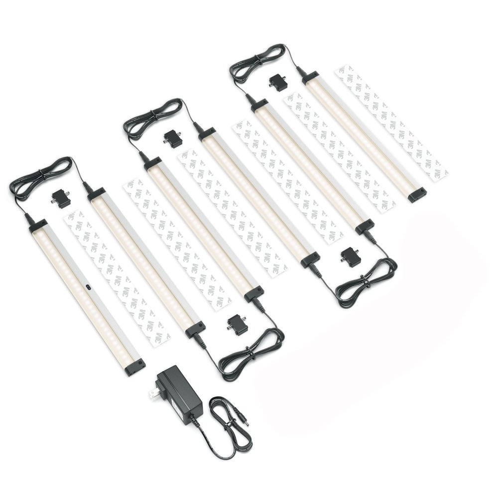 EShine Hand Wave Activated Under Cabinet LED Lighting Kit, Dimmable, 6-Pack 12 in - Touchless Dimming Control, Black Under Counter Lights for Kitchen, Garage, Office, Shelf - Warm White (3000K)